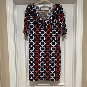 Multicolored V-neck 3/4 Sleeve Sheath Dress for Work